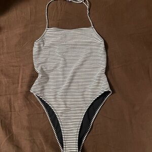 SOLID & STRIPED Black and White Striped One Piece